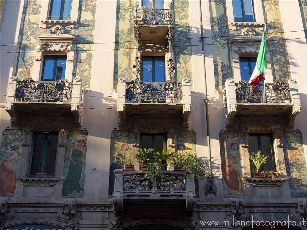 Milan (Italy) - Art Noveau decorations on the facade of House Galimberti